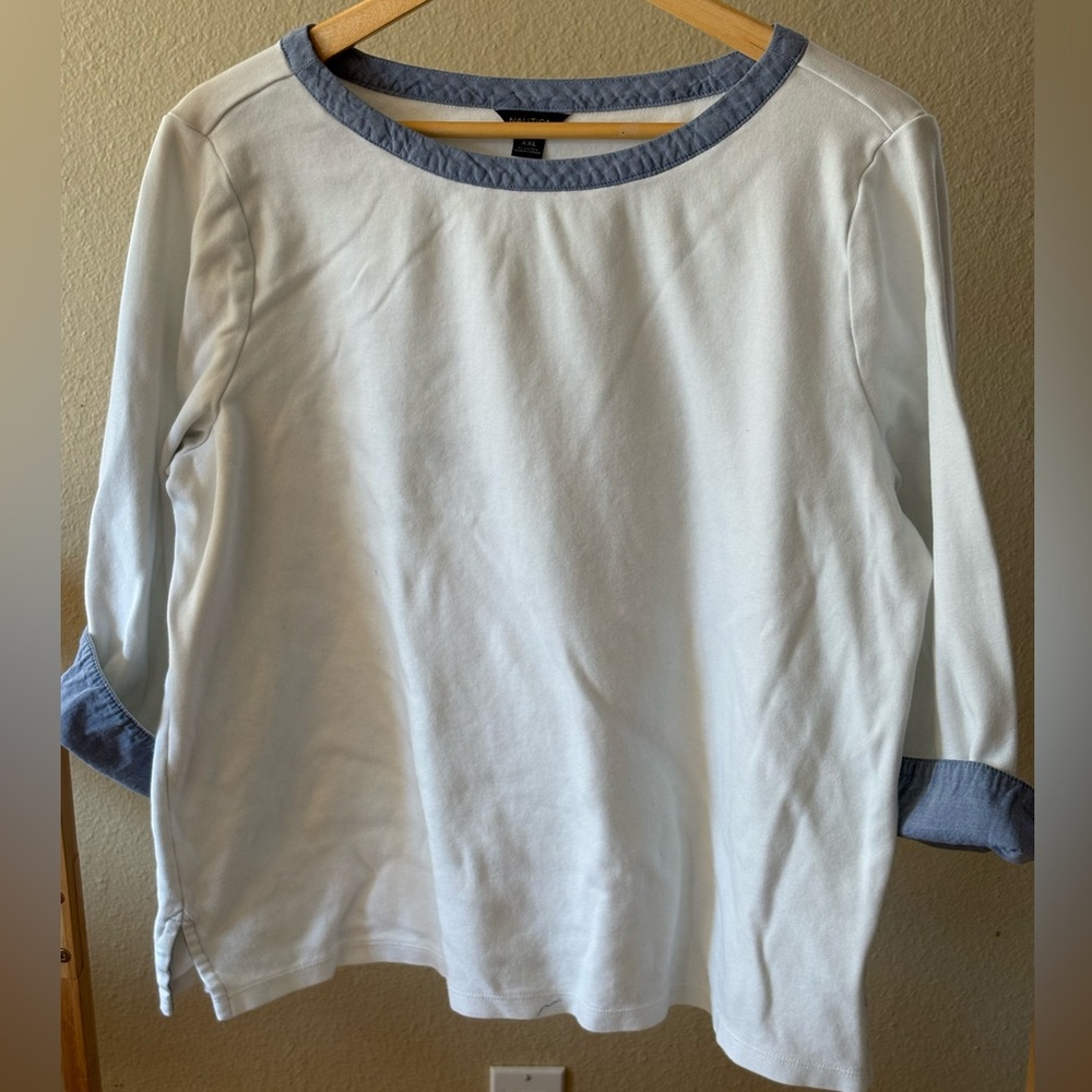 Nautica | White & Blue Crew Neck Top | Women’s XXL